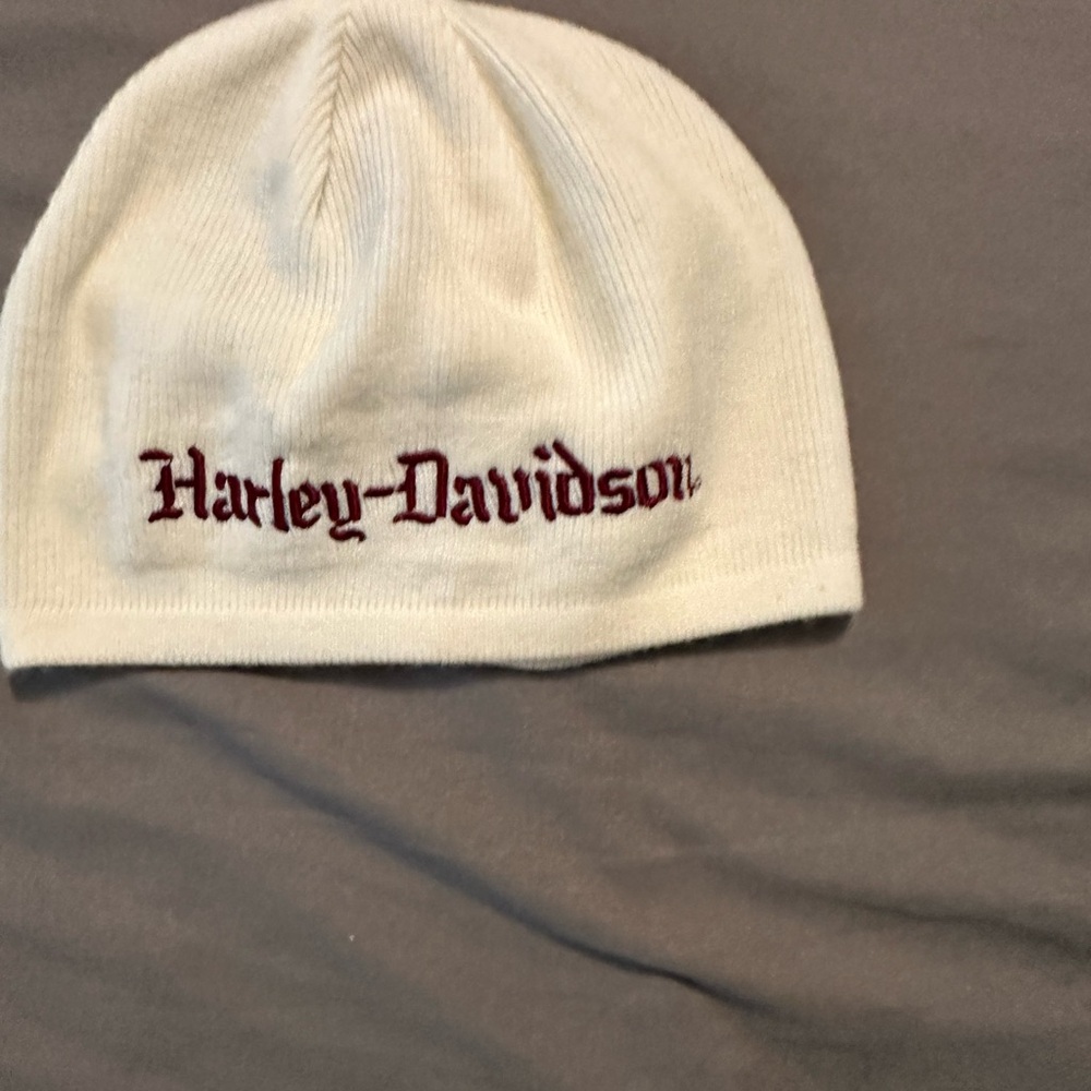 Harley-Davidson Kids White Beanie with Burgundy Logo
